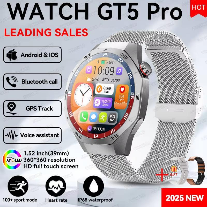 2025 Nouvelle Montre Connectée Homme Tracker GPS Écran AMOLED HD Fréquence Cardiaque Appel Bluetooth NFC Étanche Sports Extérieur Fitness Montre Connectée