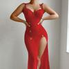 European and American Large-size Erotic Underwear Mesh Perspective Butterfly Suspender Long Dress Slit Sexy Pajamas