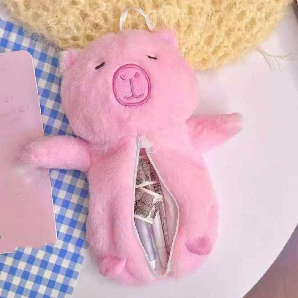 Pink Capybara Plush Pen Bag Large Capacity Capibara Plush Pencil Pouch Student