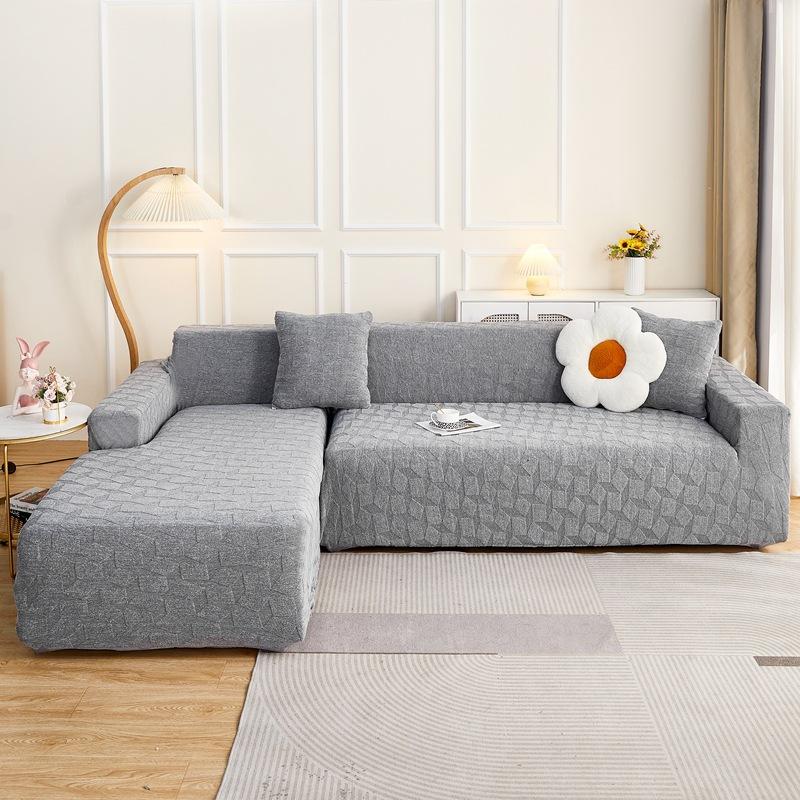 High-end Elastic Solid Color Thick Needle Thickened Jacquard Sofa Cover Embossed Dust Cover All-inclusive Sofa Cover