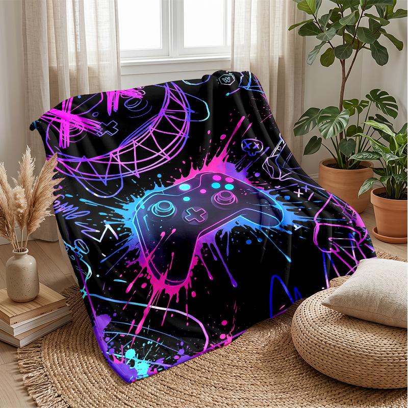 Neon Game Controller Art Theme Blanket Lightweight Warm Flannel Blanket Decorative Throw Blanket for Home Decoration