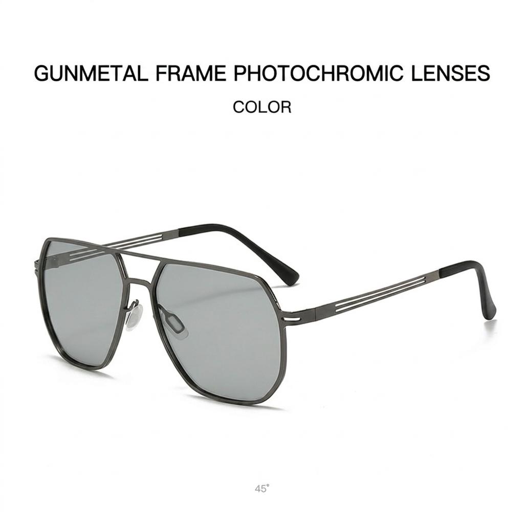 Polarized Uv400 Sunglasses Men Women Photochromic Anti Glare Metal Large Square Frame Sun Glasses For Driving Fishing Outdoor