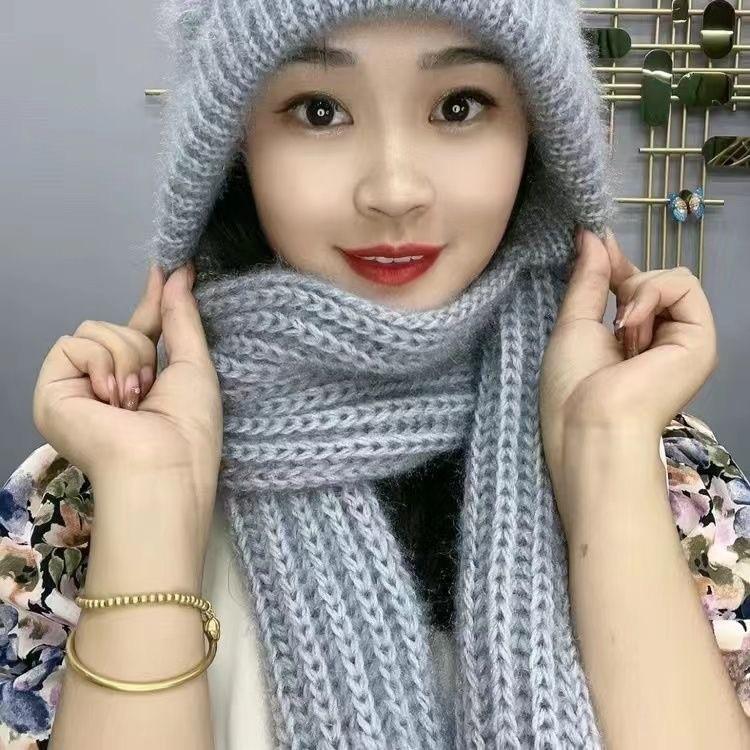 Hat Women's Scarf Integrated Autumn and Winter Warm Versatile Wool Hat Fashion Trendy Fleece Thickened Knitted Hat