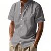 Men's White Stand Collar Short Sleeve Button-Down Shirt with Chest Pocket