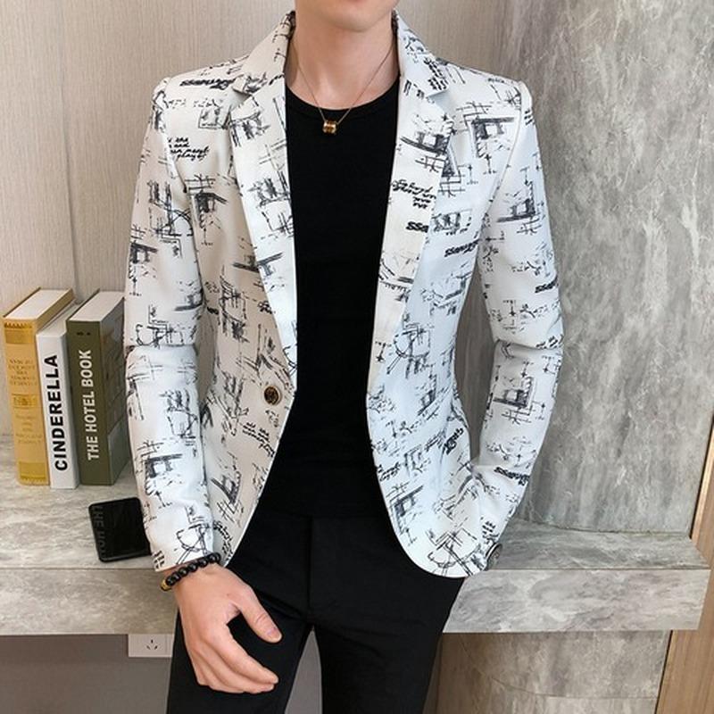 High Quality Men's Blazer Spring Fashion Men Korean Printed Slim Formal Wedding Party Prom Suit Jacket
