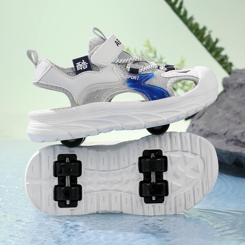 2025 boys runaway shoes sandals summer boys bag head sandals medium older children soft sole roller skates four wheels shoes 30