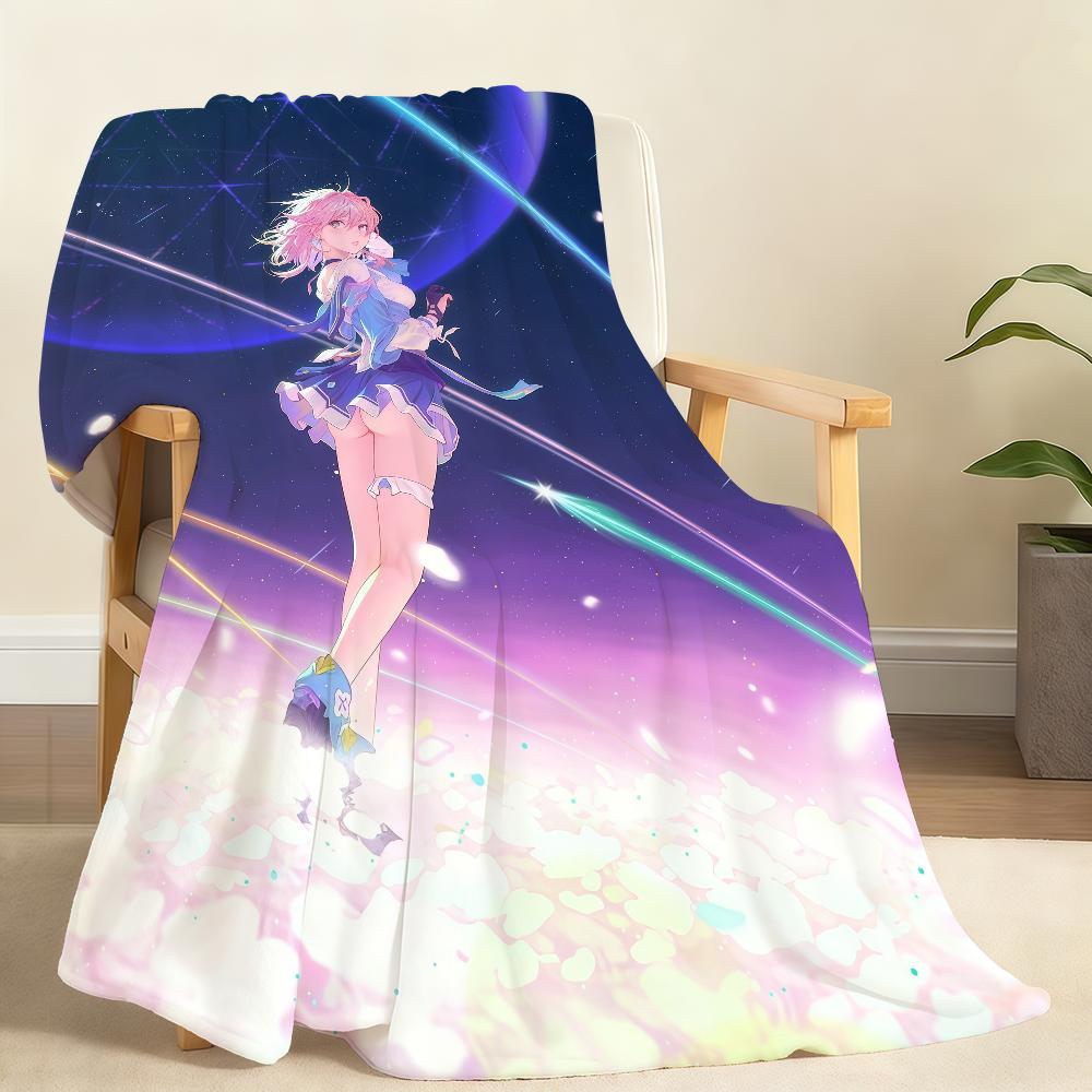 Game Honkai Star M March 7th Blanket Soft Throw Blanket for Home Bedroom Bed Sofa Picnic Travel Office Rest Cover Blanket Gift