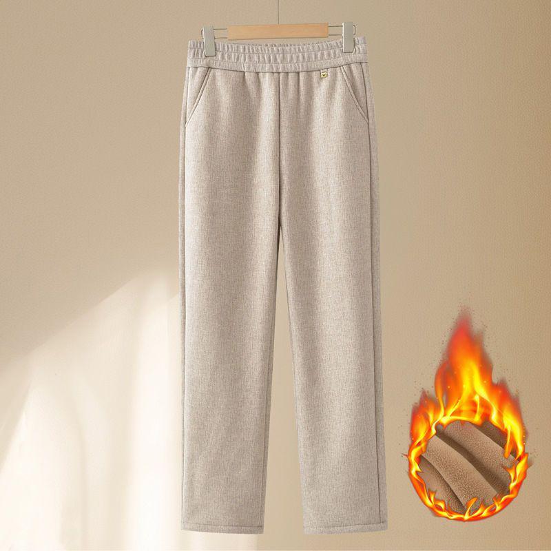 Women's High-Waist Elastic Stretch Pants - Winter Thickened, Loose Straight Fit for Middle-Aged & Elderly