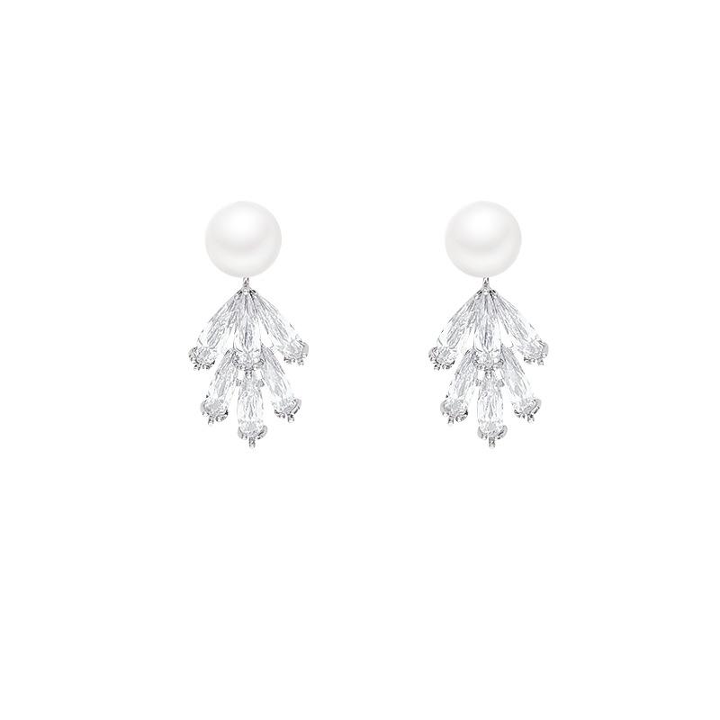 High-end micro-inlaid zircon wheat ear imitation pearl earrings women's niche design stud earrings super flash simple temperament ear jewelry
