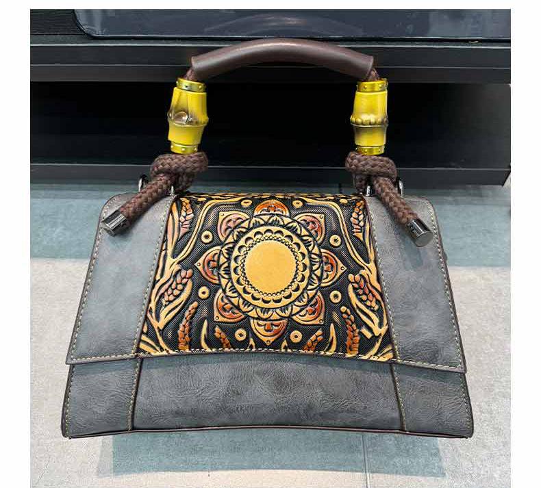 Chinese Style Retro Embossed Large Capacity High Quality Soft Durable Fashion Exquisite Lightweight Commuter Outdoor Beach Shoulder Crossbody Bag