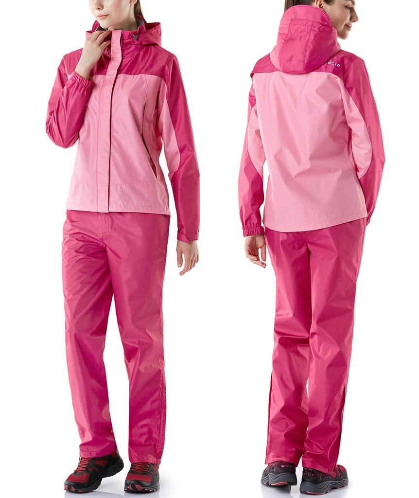[TESLA] Women's Rain Suit FES20, Waterproof Jacket & Pants Set for Outdoor, Hiking, Rain Gear, TM-FES20-DPR_L, Size L