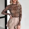 2025 Women's Leopard Mesh Print Long-Sleeve Top - European & American Fashion