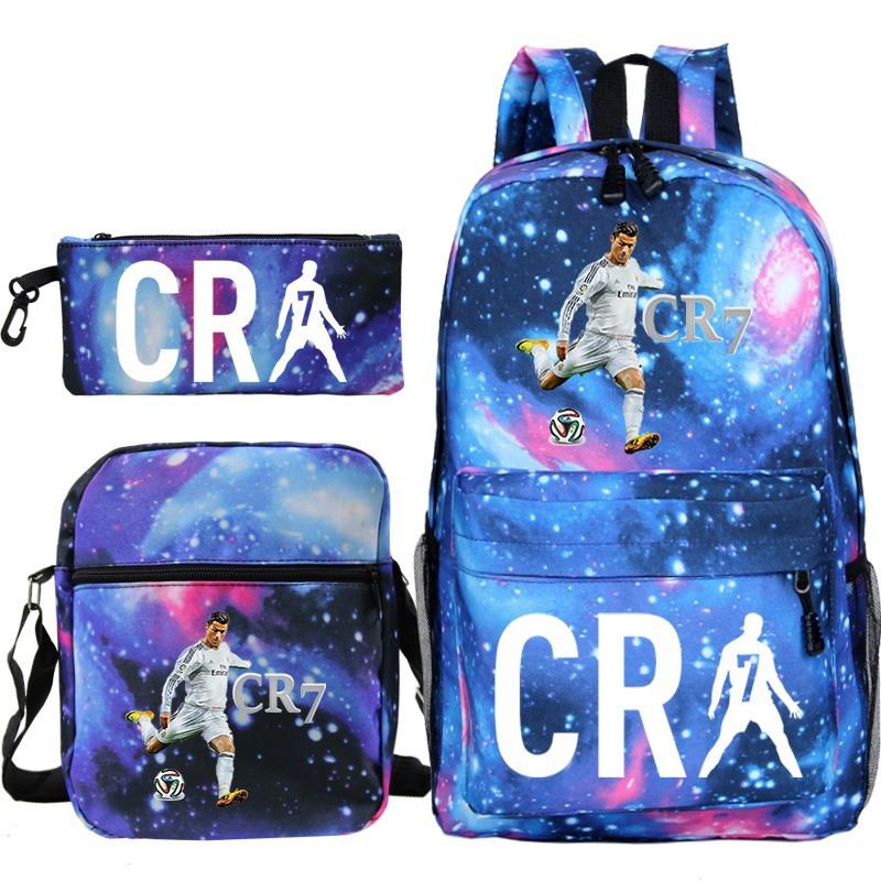 C Ronaldo student bag + small shoulder bag + pencil case three-piece backpack