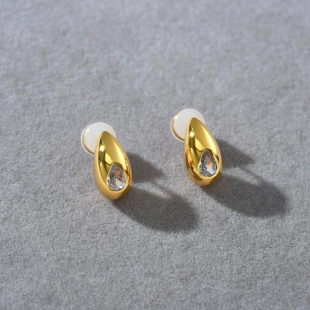 Glossy Water Drop Earrings Inlaid With Zircon S925 Silver Needle Stud Earrings For Women S Simple Fashion And High-End Earrings