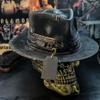 Totenkopf-Cowboyhut, gruseliges und stilvolles Kopfbedeckungsornament für Party-Hintergrund-Haushaltsfeiern