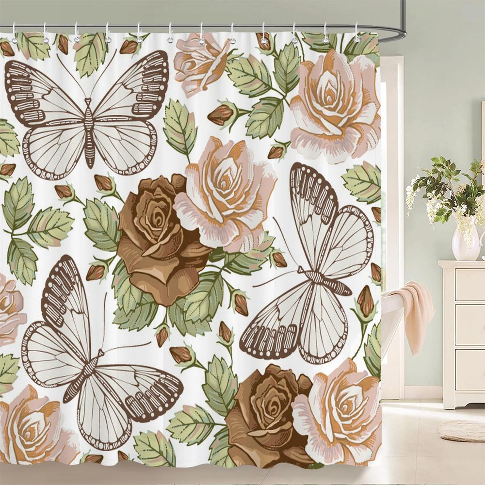 Colorful Flowers, Birds, Plants Shower Curtains Waterproof Bathroom  Curtains 3d Printing Polyester Cloth 180X200CM Bath Screen