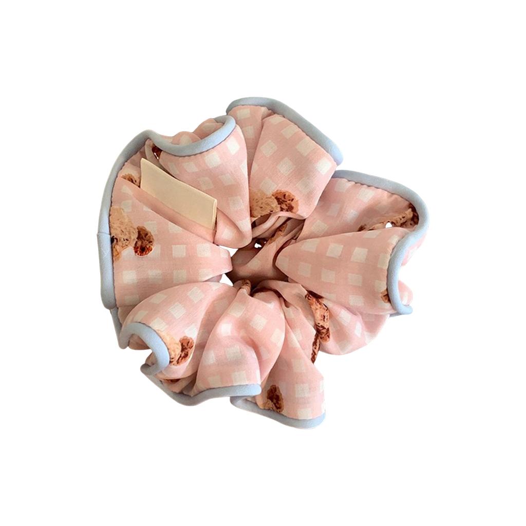 Bear Pattern Scrunchie Hair Tie Cute Korean Style Hair Accessories for Women Girls Ponytail Holder Soft Elastic Hairband