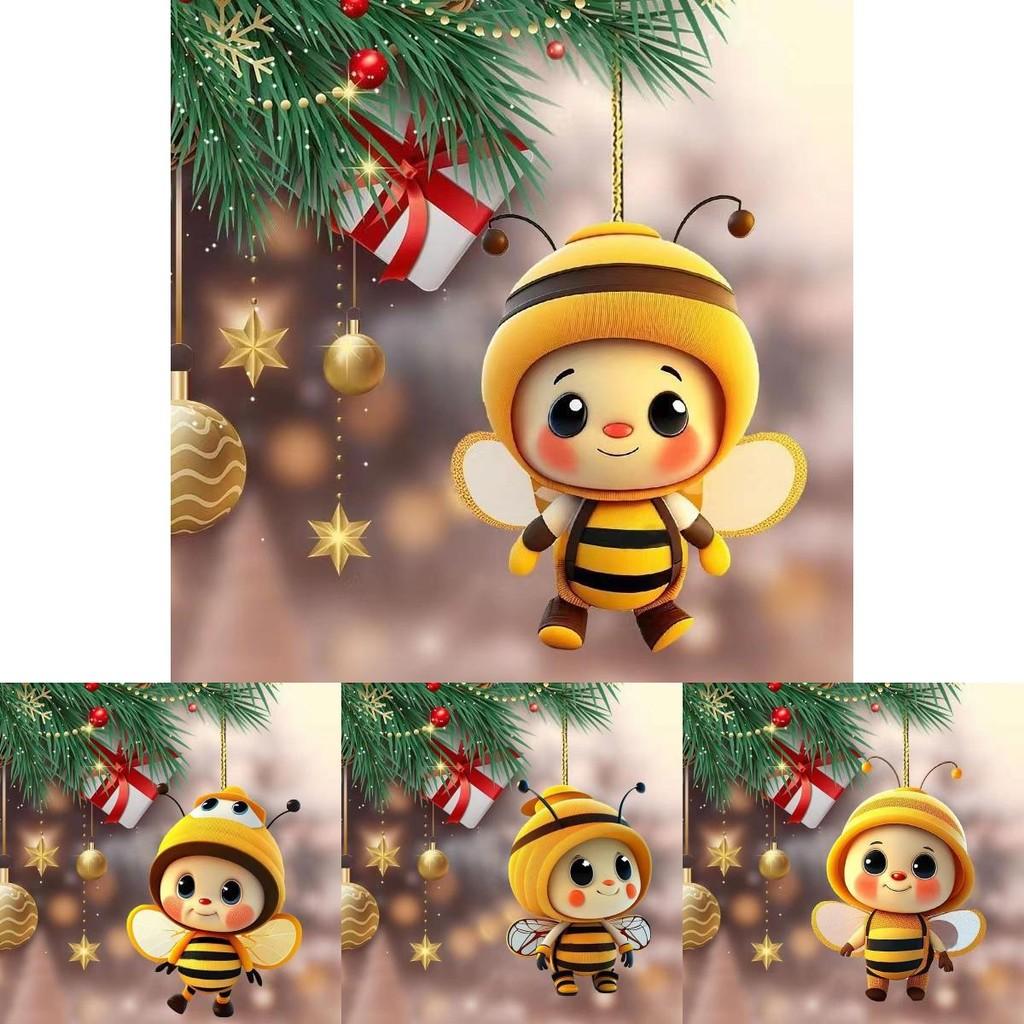 Car Accessory Acrylic Bee Mirror Pendant With Christmas Tree For Holiday Decor
