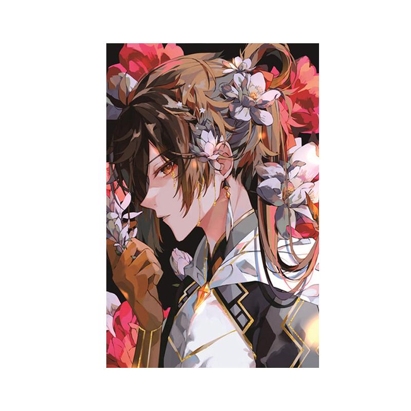 Genshin Impact Cartoon Characters Floral Posters Room Decor Anime Game Pictures Wall Art Bedroom Interior Poster Canvas Painting