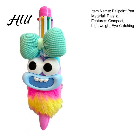 Cute Plush Ballpoint Pen Cartoon Multi-Color Gel Pens for Students Fun Refillable Journaling Writing Tool School Office Soft Grip