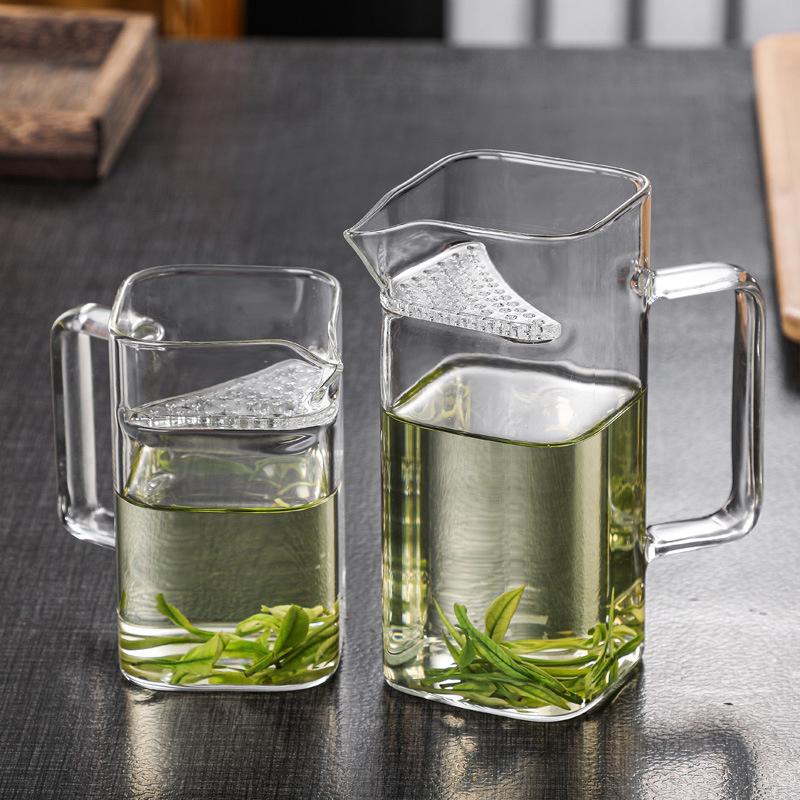 Square Mouth High Borosilicate Glass Tea Pitcher Fair Cup With Filter Kung Fu Tea Set Chahai Glass Serving Teacup Teaware
