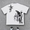 Retro Gothic Tshirt HipHop Streetwear Harajuku Tshirt YK Shirt with Print Casual Loose Streetwear Gender Neutral