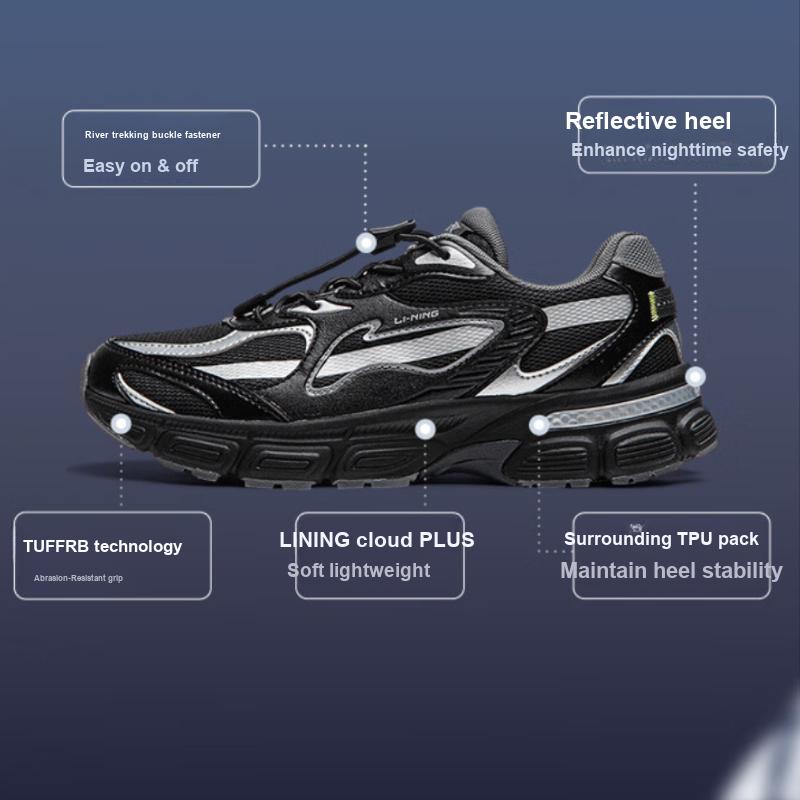 Li Ning Kids Fashion Trend Versatile Shock Absorption Low Top Casual Shoes Kids Sneaker Black Gray YKCU114-3