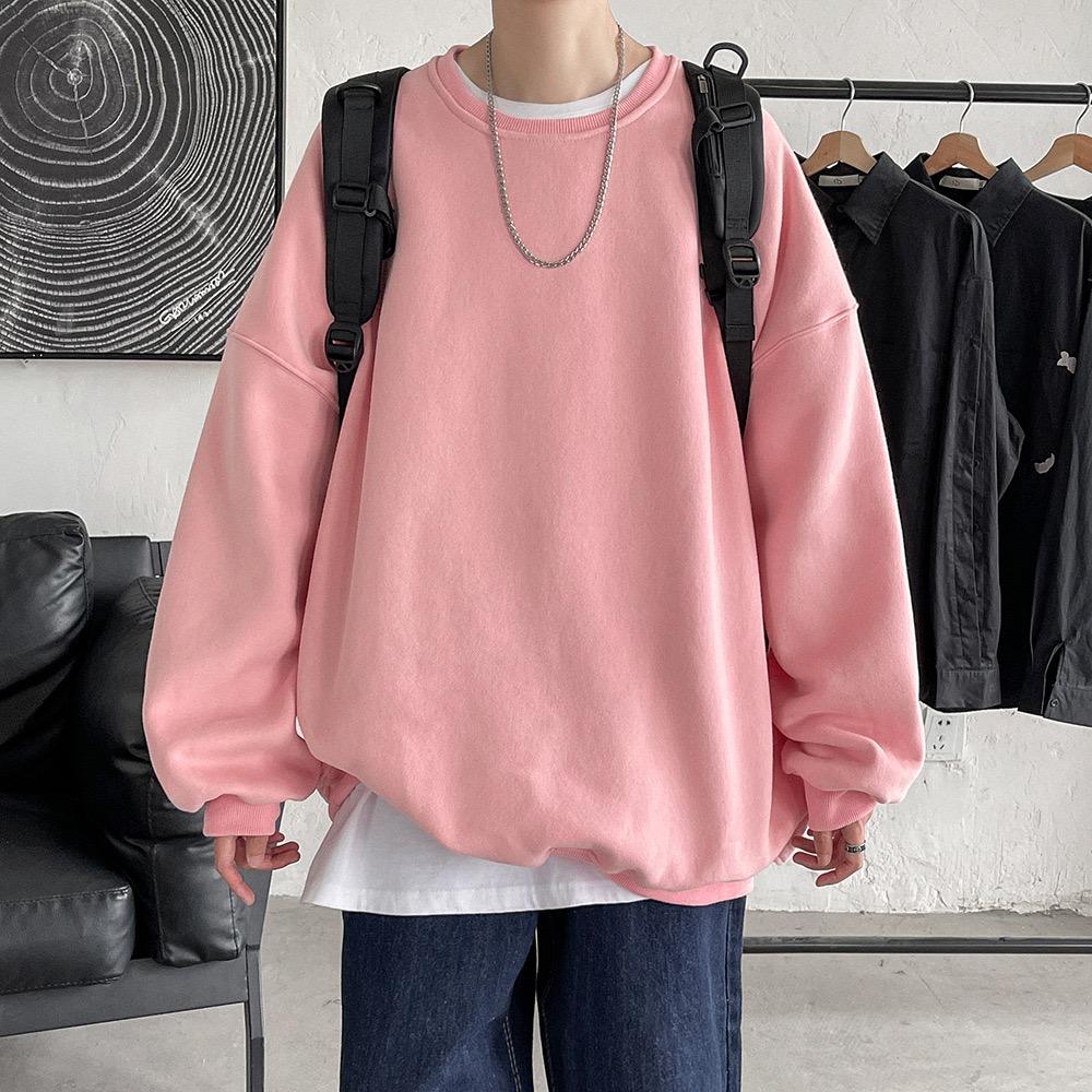 Fleece Damen Herren Sweatshirt Locker Einfarbig Rundhals Langarm Warm Weich Unisex Lässig Einfacher Stil Paar Top Harajuku Crewneck Hoodie
