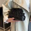 Fashionable Ruffle Detail Handheld Purse For Bridal Shower Cocktail Parties Friendly PU Leather Shoulder Bag  Silver