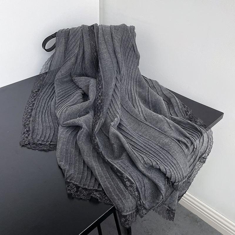 

Хлопковый и льняной тонкий кружевной шарф для женщин, зимняя шаль, весенне-осенний модный шарф, однотонный шарф Above 175cm