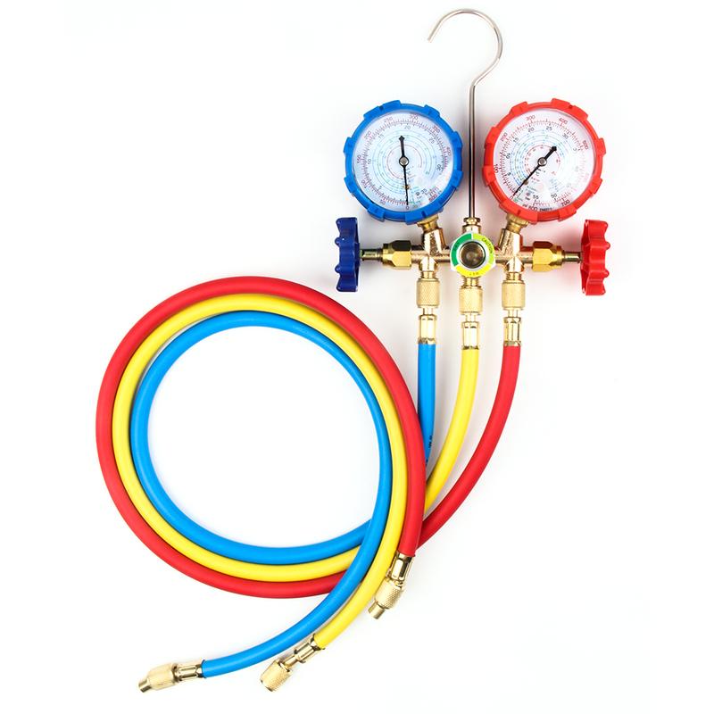 R410A R22 R134a R404A Manifold Gauge Set HVAC A/C Refrigeration Charging Service with Hoses Adjustable Couplers Adapter