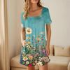 Women's Fashionable And Casual Short-sleeved Pleated Pocket Jumpsuit Printed Jumpsuit Shorts