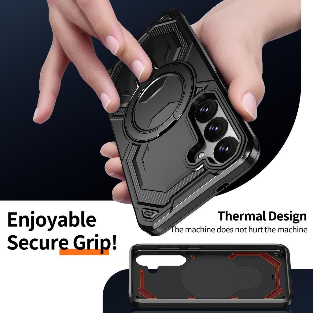For Samsung Galaxy S24+ Magnetic Case Ring Kickstand PC + TPU Hybrid Phone Cover