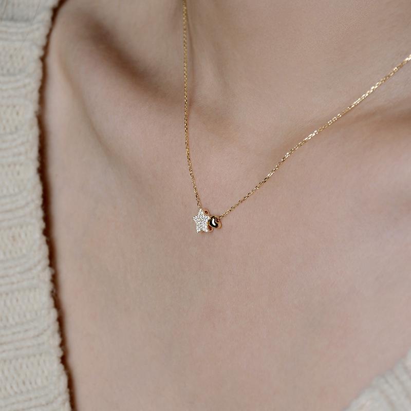 Niche Design S925 Sterling Silver Gold-Plated Diamond Star Pendant Necklace