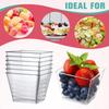 50PCS 2/4OZ Plastic Dessert Cups with Spoons Clear Mini Square Tumbler Cups for Mousse Pudding Appetizer Party Supplies