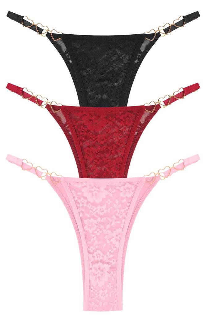 Panegy Bikini Extreme Sexy Heart Metallic Floral Beautiful Comfortable and Bright and Sizes S Women's T-Back Panties, Lingerie, All-Lace See-Through