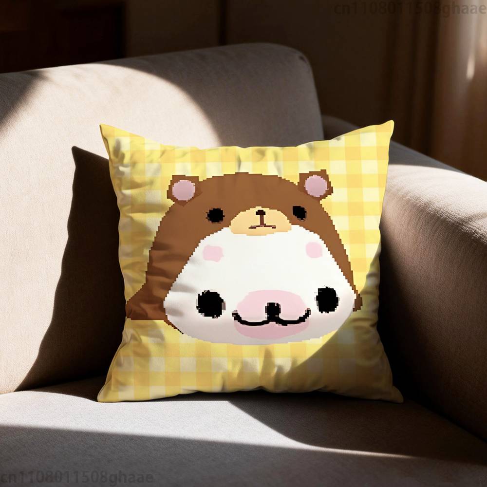 PINK Kawaii MMamegoma Pillow Case Square DoubleSided Printing Short Plush Sofa Cushion Cover Bedroom Bedside Pillow