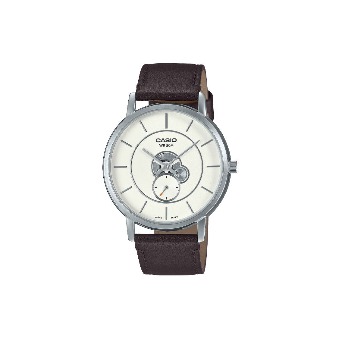 Casio Standard Series 50M Waterproof Electronic Movement Genuine Leather Strap Watch 41Mm Men watches White MTP-B130L-7AV White Dial