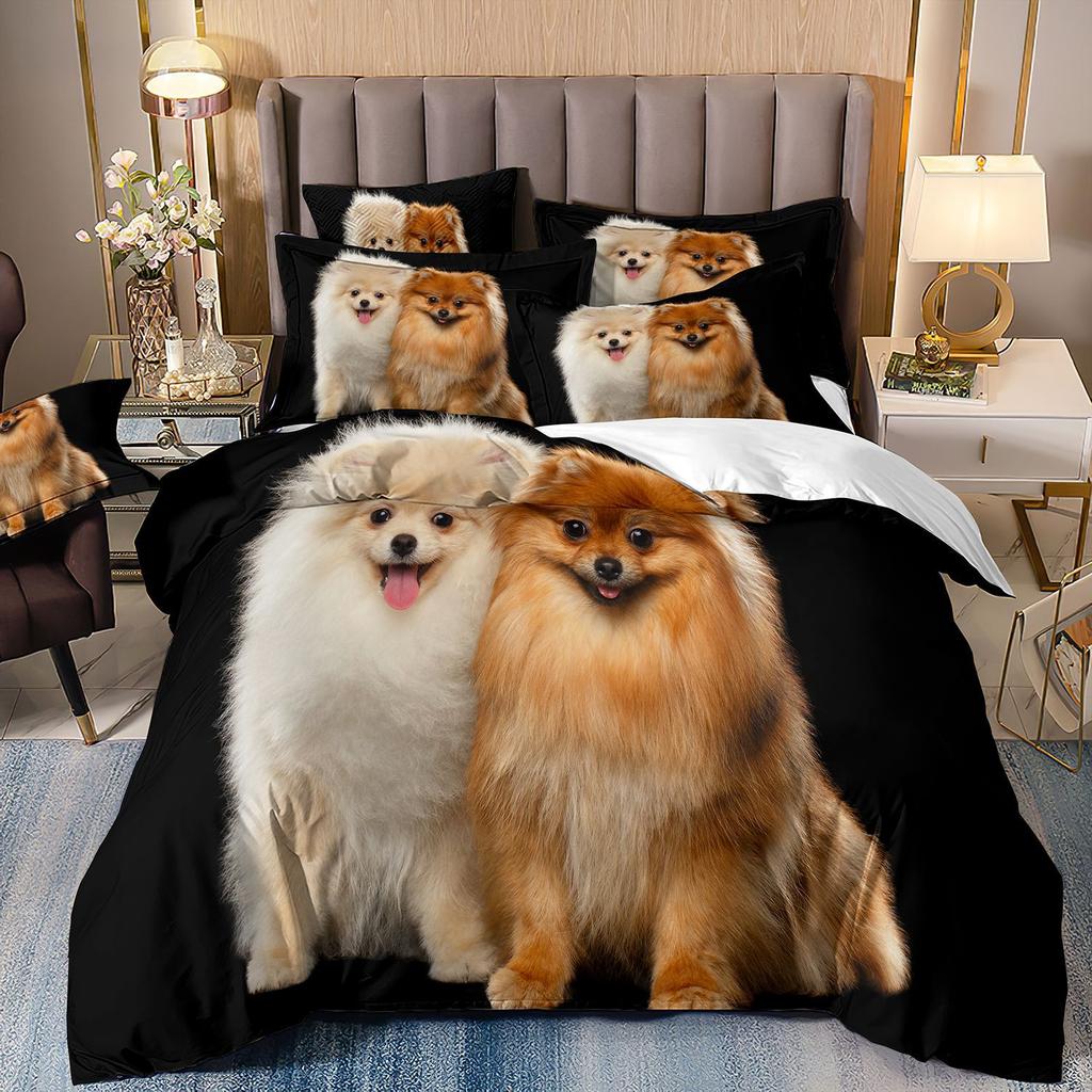 3D-gedruckte Bettwäsche Schäferhund Bettbezug Haustierhund Dreiteilige Heimtextilien