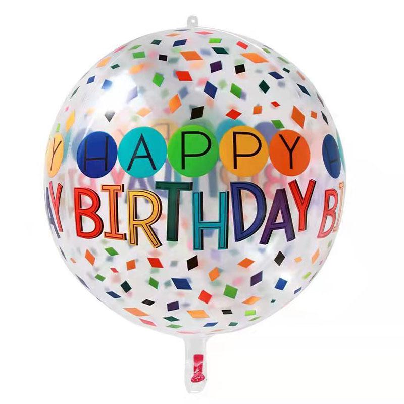 22 inch 4D Ball New Round Aluminum Film Balloon Happy Birthday Letter Printing Theme Party Decoration Translucent Balloon