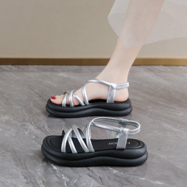 Thick-soled Roman Sandals Women's 2025 Summer New Outer Wear Soft Sole with Skirt Fairy Wind Cross Strap Beach Shoes