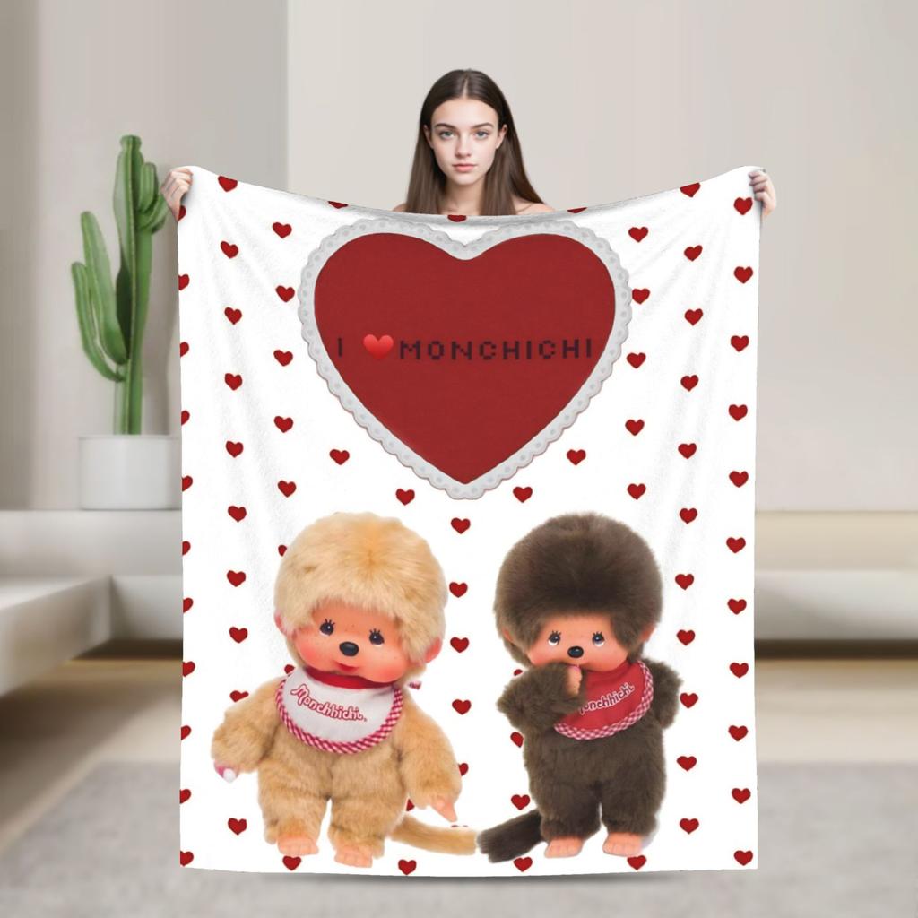 Monchhichis Kun Chan Pärchen Decke Niedliche Cartoon Flanell Tolle Warme Überwurfdecke für Bettwäsche Wohnzimmer Herbst/Winter Outdoor