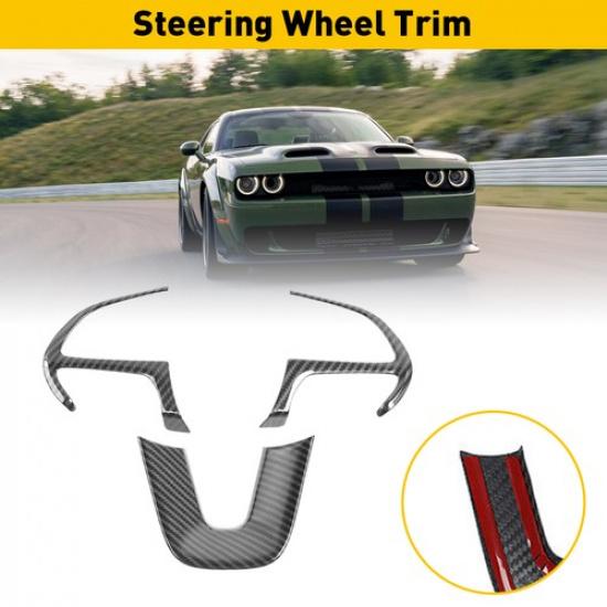 Carbon Fiber Steering Wheel Trim Cover Bezels Accessories For Dodge Charger2015+
