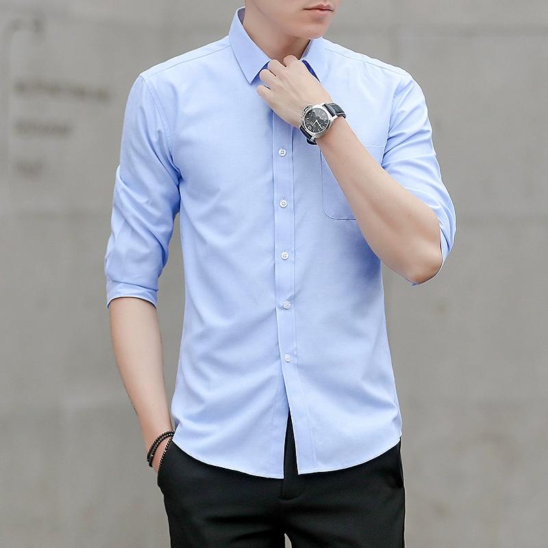 

Мужская хлопковая рубашка с рукавом три четверти, клетчатая рубашка Оксфорд, мужская повседневная однотонная рубашка, мужская рубашка обычного кроя, официальная классическая рубашка 5XL небесно-голубой