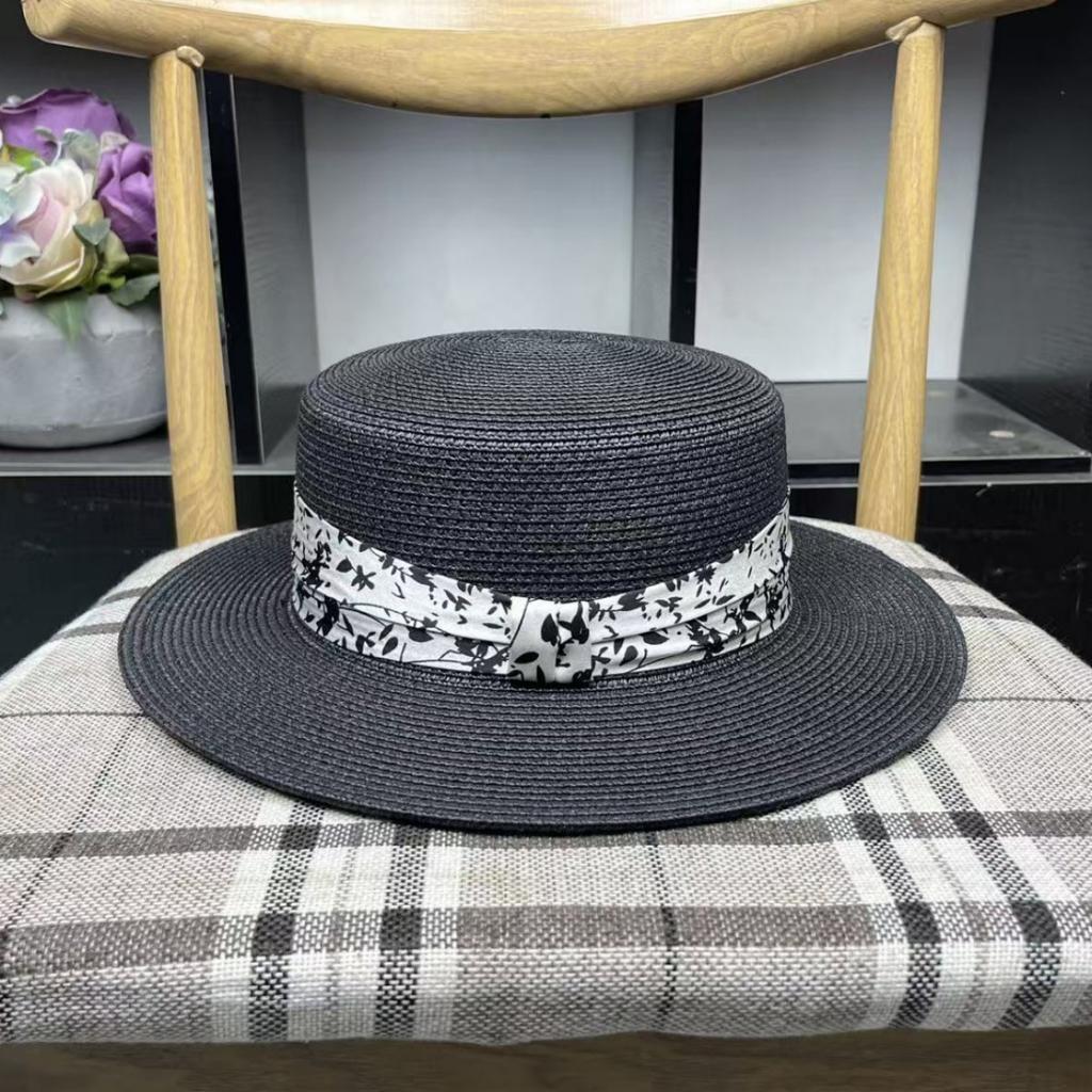 New French flat top top hat women's Korean summer travel fashion straw sun hat sunscreen shade straw hat