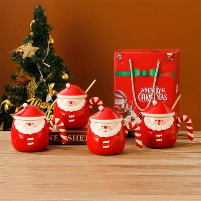 Santa Claus Mug Creative Hand Painted Christmas Ceramic Cup Gift Box Household Coffee Cup with Lid Spoon