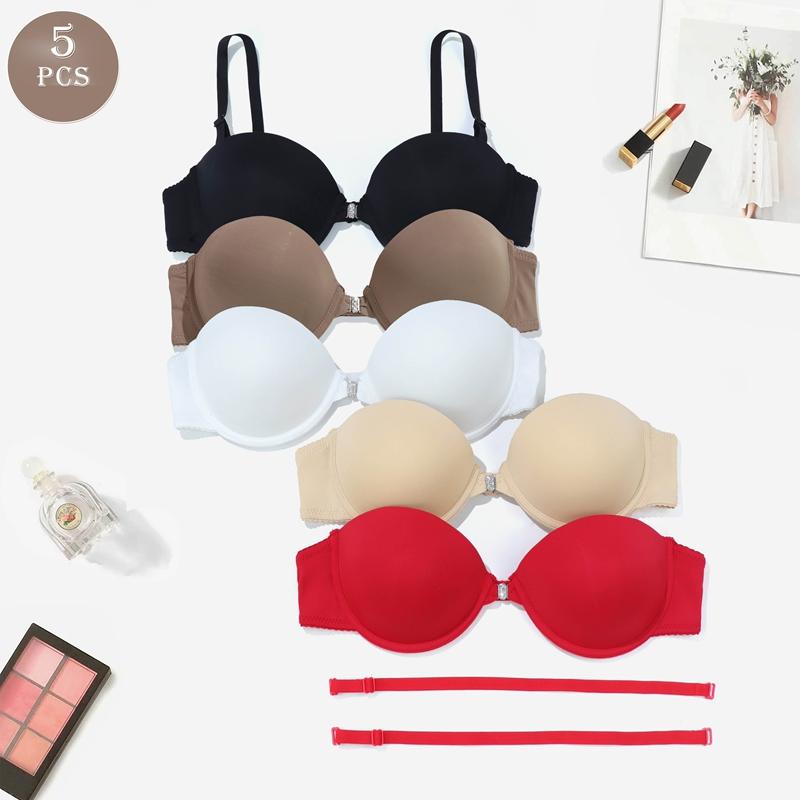 5 pcs women Padded with wire small size brassiere Wedding Party Detachable Straps bra 75BC- 85B - 3055