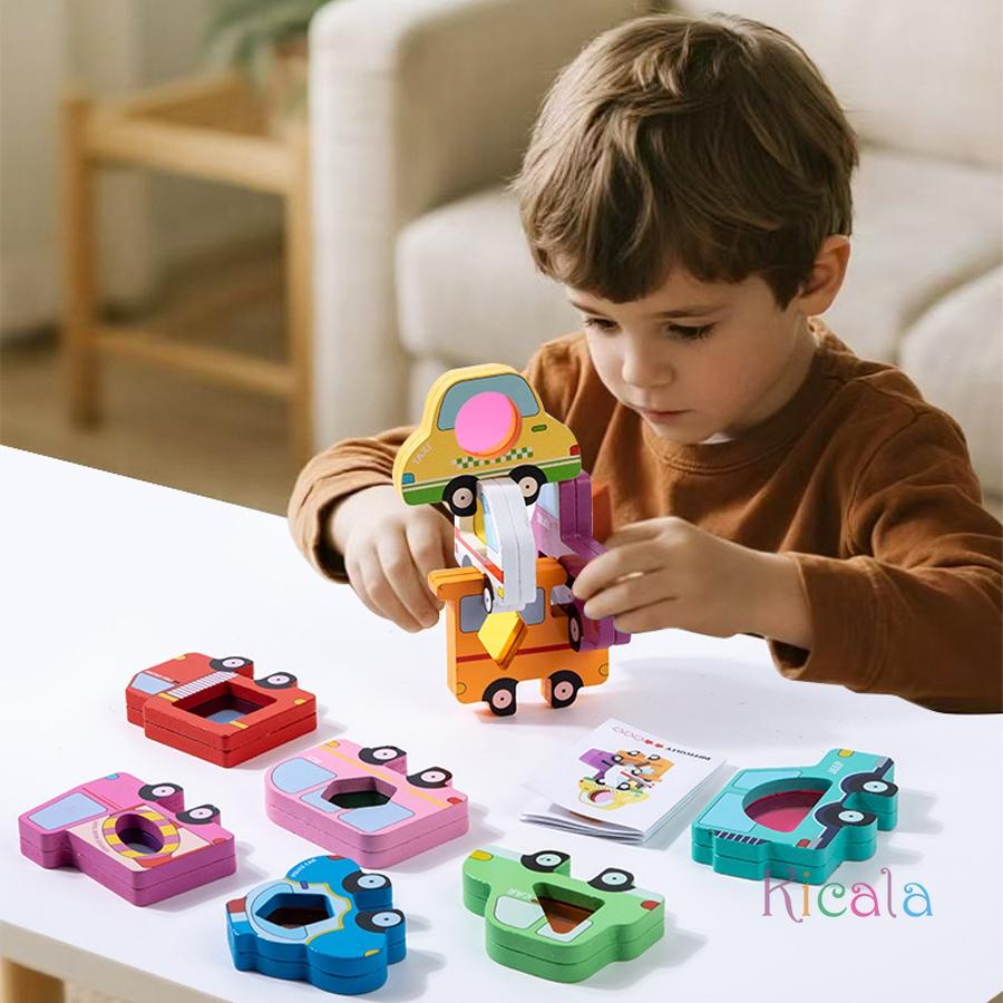 Toys Educational Montessori Animal Cars Stacking Blocks Balance Puzzle Shape Matching Building Blocks Toddler Learning Game Kids