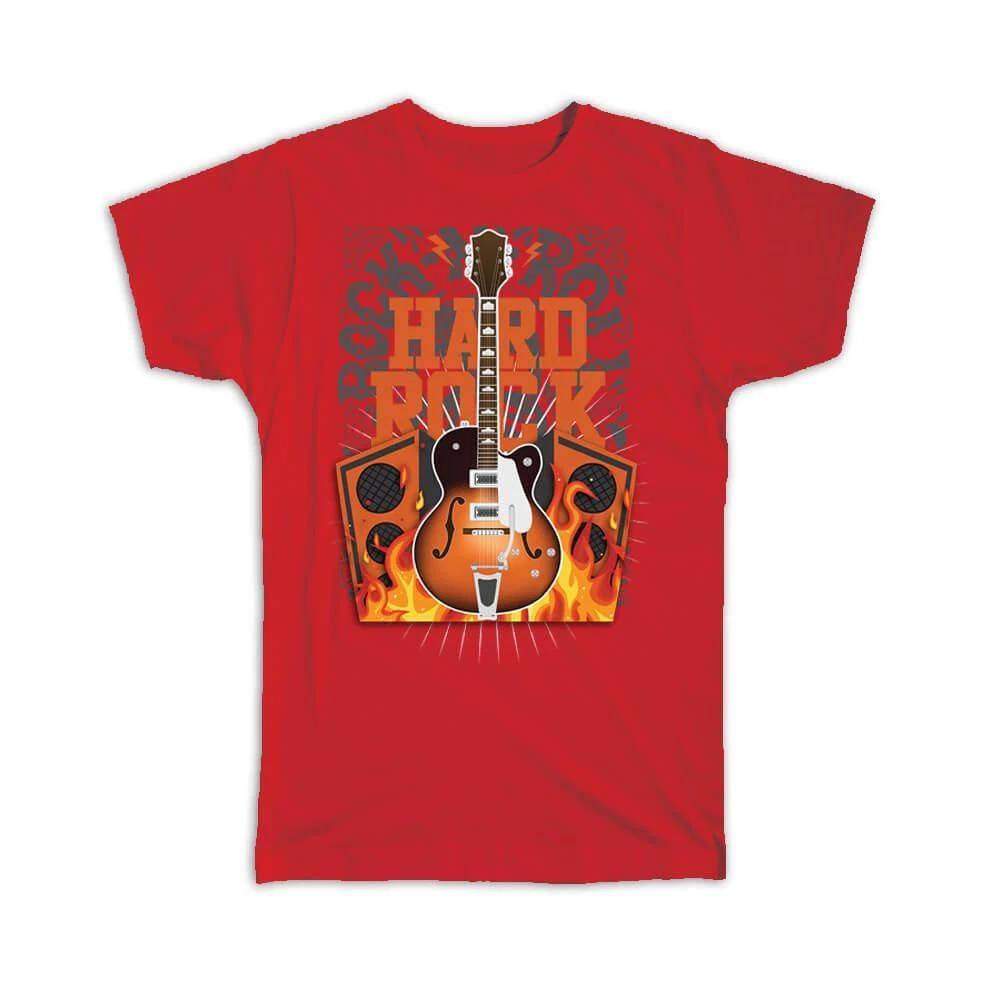 Gift T-Shirt : Hard Rock And Roll Guitar Fire Speakers Music Art Print Musician 2XL