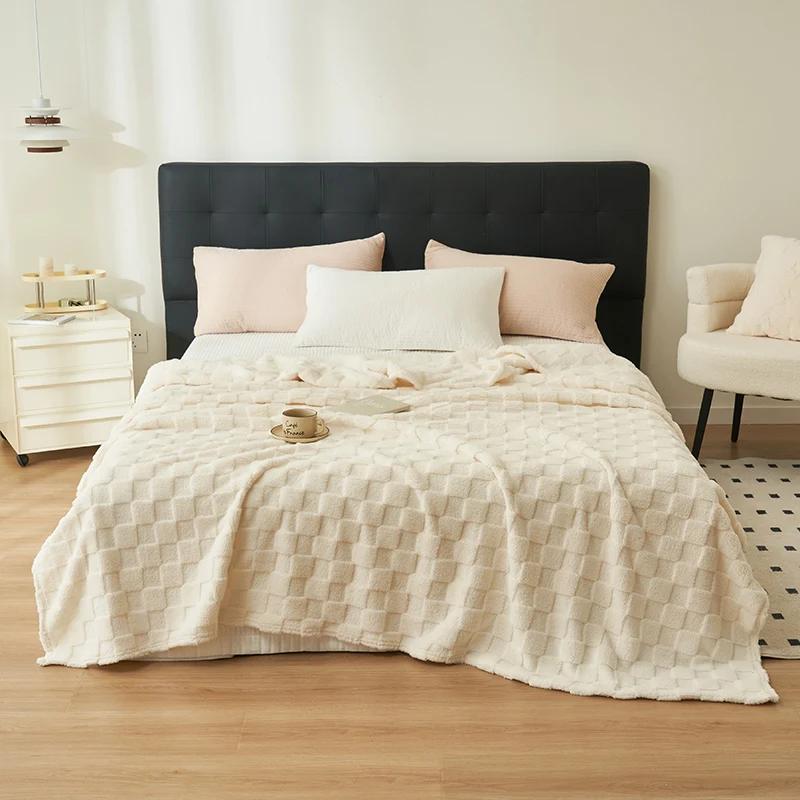 1 stk vaffelplysjteppe Pure Color Pledd Varm Myk Komfortabel Sofa Dynepledd Hjemmedekorasjon Sengeteppe Flanellteppe